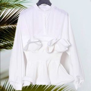 patchwork ruffle ruched shirt blosue💕